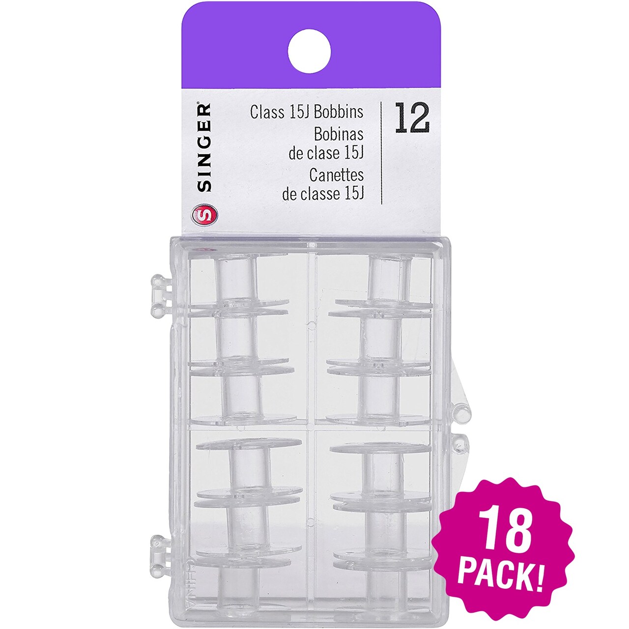 Multipack of 18 - Singer Transparent Plastic Class 15 Bobbins-12/Pkg